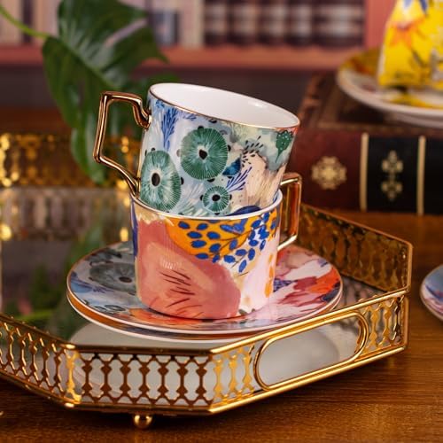 KAMMAK Tea Cups and Saucers Set of 2, Fine Bone China Coffee Cups, 569N - Image 4