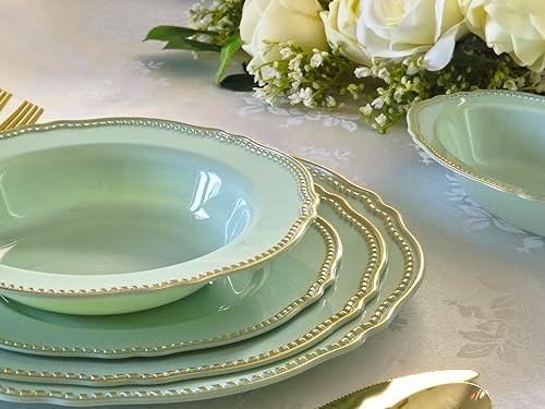 " OCCASIONS " 200pcs set (25 Guest)-Wedding Disposable Plastic Plates & cutlery - 10.25'', 7.5'' +paper napkins, Gold rim cups & Silverware (Rochelle Seafoam/Mint and Gold)) - Image 5