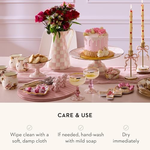 MACKENZIE-CHILDS Pedestal Platter, Large, Pink-and-White Rosy Check - Image 5