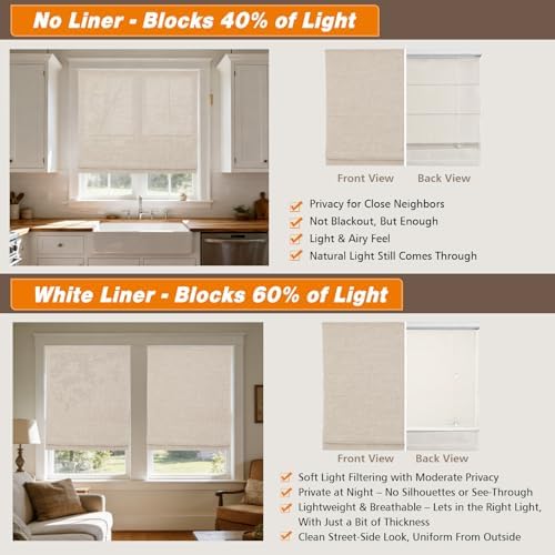 Aimnid Cordless Linen Roman Shades for Windows, Blackout Light Filtering Roman Blinds, Custom Washable Fabric Roman Window Shades for Windows, French Doors, Kitchens, Pure Linen - Image 4