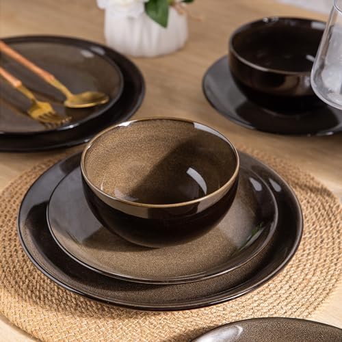LeRatio Ceramic Dinnerware Sets for 4,12Pcs Porcelain Plates and Bowls Set - Image 2
