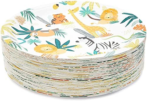 BLUE PANDA Jungle Party Plates - Safari Animal Paper Plates - 9-Inch Blue, Pack of 80 - Disposable Dessert & Cake Serveware for Zoo Theme - Image 3