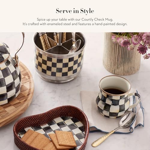 MACKENZIE-CHILDS Enamel Mug Set, Black-and-White Courtly Check - Image 2