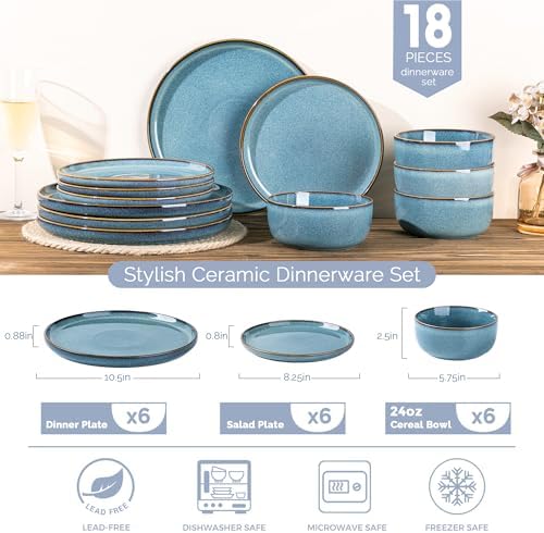 GBHOME Dinnerware Sets for 6, 18 Pieces Ceramic Plates and Bowls Set - Image 4