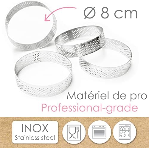 ScrapCooking 1322 4 Round Perforated Tart Circles - Individual Pie Circles Diameter 8 cm - Stainless Steel Frame Moulds - Uniform Baking - Pastry Accessories Cake Dessert - Image 4