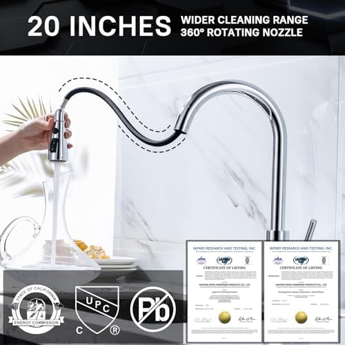 WEWE Pull-Down Kitchen Faucet, 3-Mode Sprayer, Polished Chrome, High Arc - Image 3