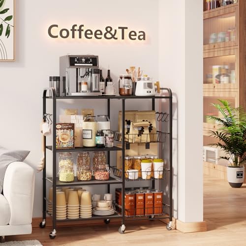 HapiRm Rolling Kitchen Microwave Cart - 4 Tier Microwave Table Stand with Pull-Out Baskets, Coffee Bar Baker's Rack with Wheels Rolling Storage Cart Organizer Shelf for Living Room Office, Balcony - Image 3