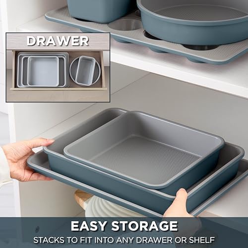 Country Kitchen Nonstick Stackable Bakeware Set - Durable, Easy Release Baking Set, Navy, 6 Pcs - Image 7