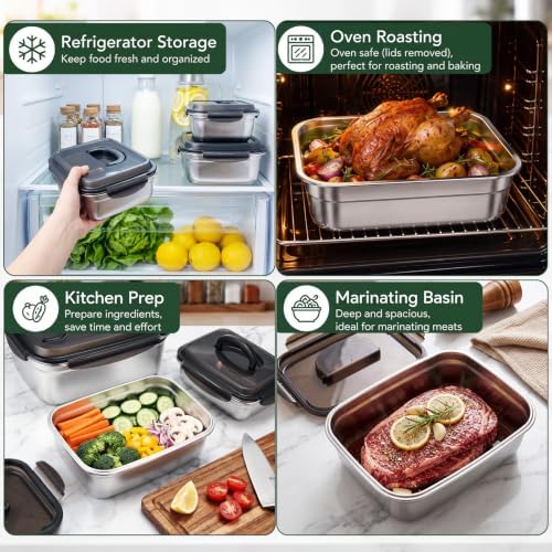 3 Pack Large 254+129+61oz Stainless Steel Food Containers with Handle Lids - Image 4