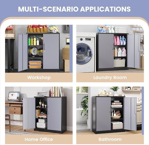 36" H Metal Storage Cabinet, Black Metal Cabinet with 2 Lockable Doors and 2 Adjustable Shelves, Garage Storage Cabinet for Home Office, Garage, School, Apartment, Warehouse - Image 6