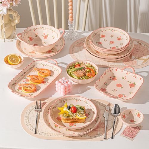 Ceramic Dinnerware Set, Series Kavara Ⅱ, (Pink Peach Blossom) - Image 5