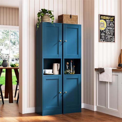 YAUWOH 2-Door Metal Storage Cabinet, Tall Slim Pantry Organizer with 3 Adjustable Shelves (120LBS/Shelf), Anti-Tipping Waterproof Cabinet for Bathroom/Kitchen/Home Office/Small Spaces,(1PC,Blue) - Image 2