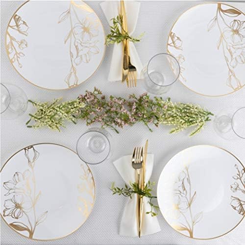 PLASTICPRO White Plastic Floral Design Party Plates With Gold Rim Premium heavyweight Elegant Disposable Tableware Dishes (120, 7'' INCH PLATES) - Image 3