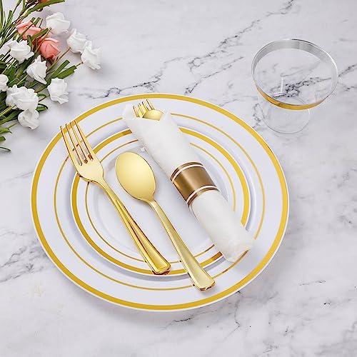 Goodluck 700 Piece Gold Plastic Dinnerware Set for 100 Guests - Image 3