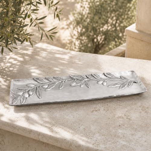 Arthur Court Olive Pattern Sand-Cast Aluminum Oblong Serving Tray 19 inch x 5.5 inch for Entertaining - Image 3