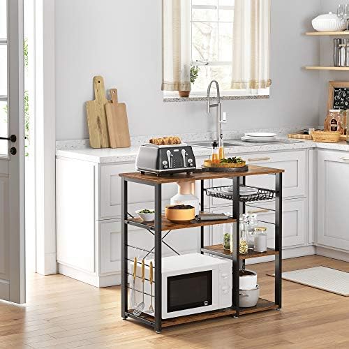 VASAGLE Kitchen Baker’s Rack, Steel Frame, Wire Basket, 6 Hooks - Image 2