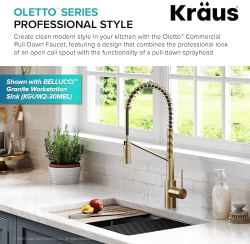 KRAUS Oletto Commercial Style Single Handle Pull Down Kitchen Faucet with QuickDock Top Mount Installation Assembly in Spot Free Antique Champagne Bronze, KPF-2631SFACB - Image 2