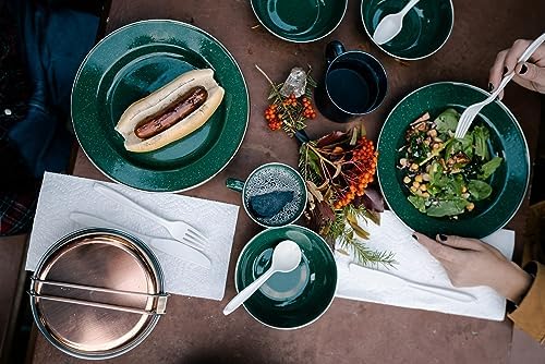 Stansport Deluxe 24-Piece Enamel Tableware Set - Enamel Plates and Bowls Lightweight and Durable Camp Dish Set for Camping and Backpacking Plates and Bowls for 4 People - Image 5