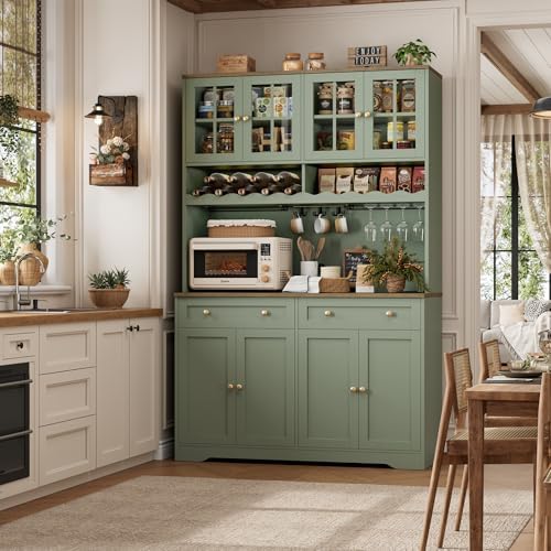 HOSTACK 75" Kitchen Pantry Storage Cabinet, Coffee Bar Hutch Cabinet, Green - Image 4