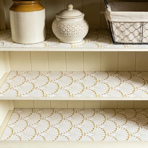 Shelf Liners Non Adhesive Gold Background White Fan-Shaped Pattern - Image 6