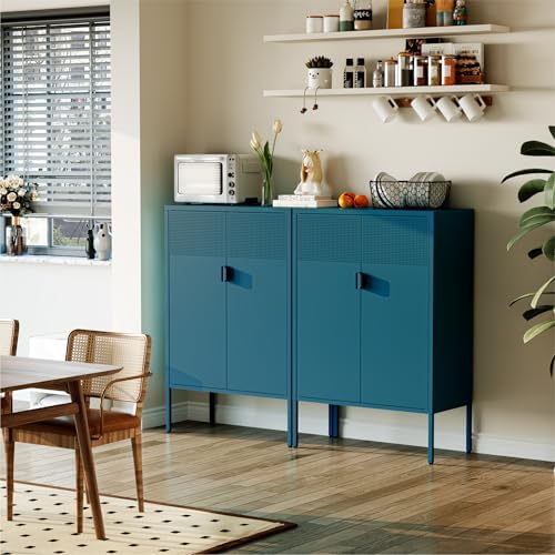 COFaR Peacock Blue Metal Cabinet, 47”H Modern Sideboard with Adjustable Shelves, Stylish Coffee Bar & Buffet Storage for Dining Room, Kitchen, Ventilated Metal Organizer with Magnetic Doors - Image 3