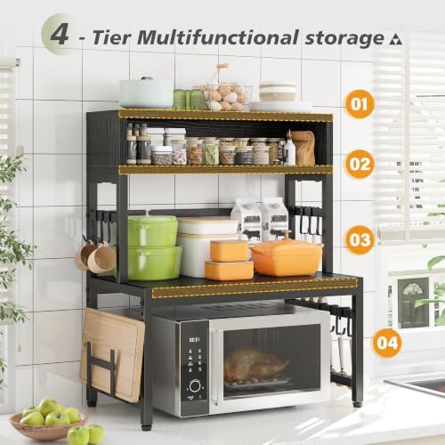 EnHomee 4-Tier Microwave Stand for Countertop Storage, Black - Image 3