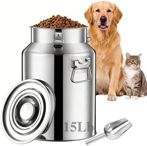 15 Lbs Stainless Steel Dog Food Storage Container with Scoop by YinCukiEle