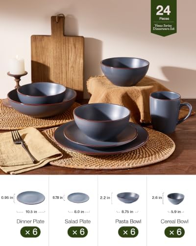 Famiware Venus Stoneware Dinnerware Sets with Pasta Bowls, Dishes Set for 6 - Image 5