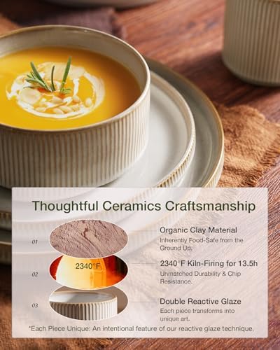 Famiware Star Dinnerware Sets with Mugs, Ceramic Plates and Bowls Set for 4 - Image 5