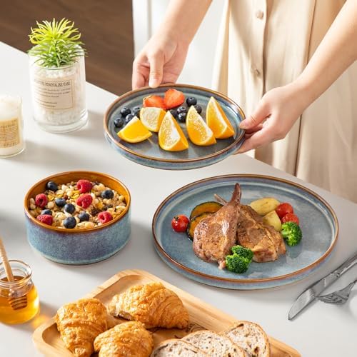vancasso ONION Ceramic Plates and Bowls Sets, 24 Pieces Blue Dinnerware Sets for Kitchen, Reactive Glaze Dishes Set for 8, Dishwasher and Microwave Safe - Image 6