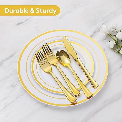 Goodluck 150 Pieces Gold Disposable Plates for 25 Guests - Image 4