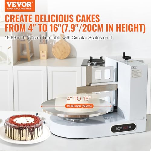 VEVOR Cake Decorating Machine, Cake Cream Spreading Coating Smearing Machine, Low Noise Cake Frosting Machine, Turntable with Adjustable Scraper, for 4" to 16" Cake, 25-320RPM Rotating Speed, White - Image 2