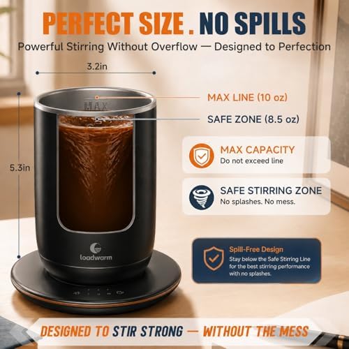 Self Heated Stirring Coffee Mug, 10oz Auto Mixing Cup with Warmer , Black - Image 5