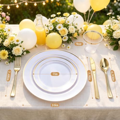 WELLIFE 600 PCS Gold & White Disposable Dinnerware Set for 100 Guests - Image 5