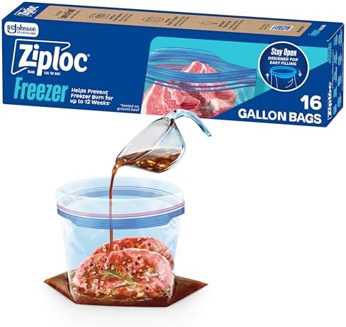 Ziploc Gallon Food Storage Freezer Bags, Stand-Up Bottom, Easy to Fill, 16 Count (Pack of 12) by Ziploc