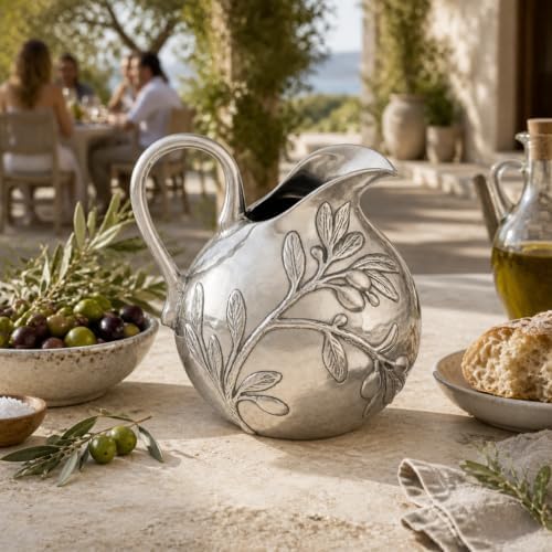 Arthur Court Aluminum Olive Branch Tuscan Pattern Serving Pitcher 100oz for Water and Juice - 9 Inch Tall - Image 5