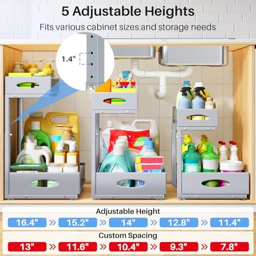 Under Sink Organizer, 2 Tier Pull Out Under Cabinet Organizer Shelf with Pad for Framed Cabinets, Metal Slide Out Under Sink Storage, Mesh Sliding Drawers for Kitchen Bathroom Laundry(Grey, 1 Pack) - Image 5