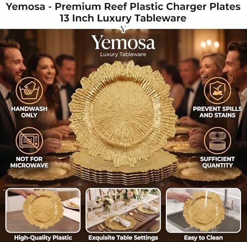 24 Pack Gold Charger Plates, 13inch Reef Chargers for Dinner Plates - Image 3
