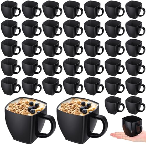 Amyhill 50 Pcs 5 oz Disposable Plastic Tea Cups with Handle, Black by Amyhill