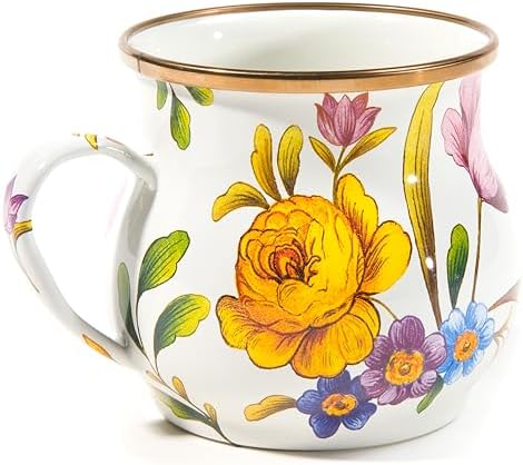 MACKENZIE-CHILDS Enamel Mug, 16 Ounces, White Flower Market by Unknown