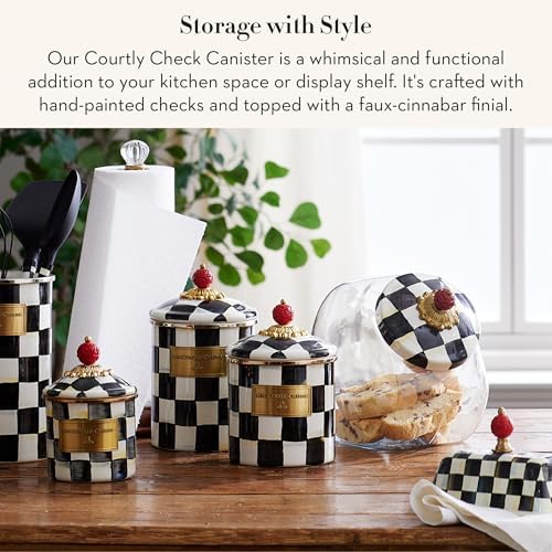 MACKENZIE-CHILDS Enamel Canister, Medium, Black-and-White Courtly Check - Image 2