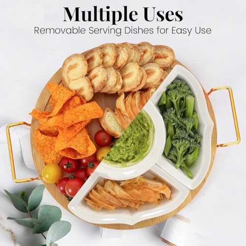 PLAPITATE Party Serving Trays and Platters, Ceramic Lazy Susan Serving Tray with Divided Sections Appetizer Rotating Serving Tray for Fruits, Veggies, Chips and Dip Serving Set - Image 6