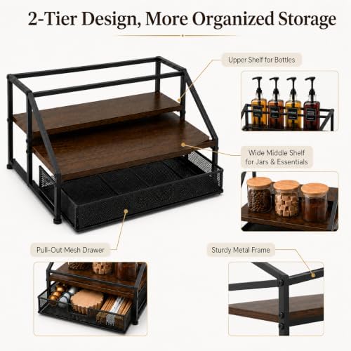 Coffee Bar Syrup Dispenser Set, 4 Pack 16.9oz/500ml Glass Syrup Dispensers with 1/4 oz Pumps & Stand, 2-Tier Coffee Bar Organizer Rack with 3 Storage Jars, 36 Labels, Brushes & Funnel - Image 4