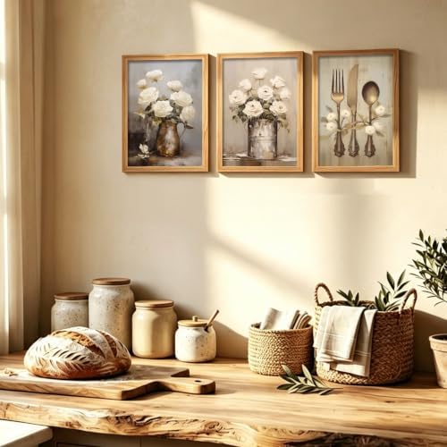 Doqueodas Vintage Countryside Kitchen Wall Art Set, 3 Framed Prints 12x16 - Image 2