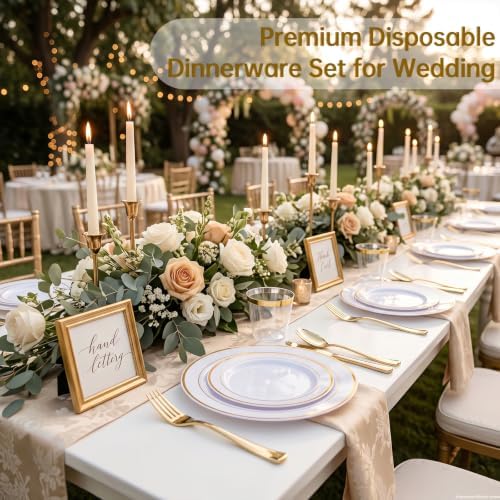 DaYammi 350PCS Gold Plastic Dinnerware Set for 50 Guests - Image 5