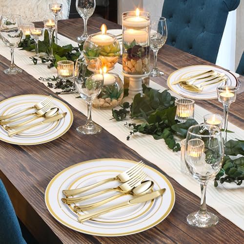 BESTVIP 300 Pcs Gold Plastic Dinnerware Set for 50 Guests - Image 6