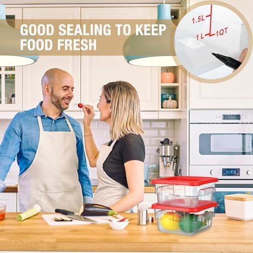 Suclain 2 Pcs Square Food Storage Container Polycarbonate Clear Food Container with Lid Commercial Rice Storage with Graduations for Commercial Kitchen(2 Qt,Red) - Image 4