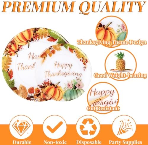 60PCS Thanksgiving Plastic Plates - Heavy Duty Fall Plastic Plate - Image 2