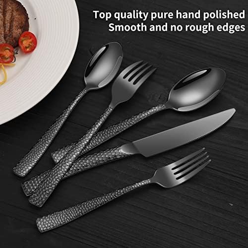 Remoxye 40-Piece Silverware Set, Black Hammered Stainless Steel Flatware Sets for 8, Food-Grade Tableware Set, Including Fork Knife Spoon Set, Durable Home Kitchen Cutlery Sets, Dishwasher Safe - Image 6