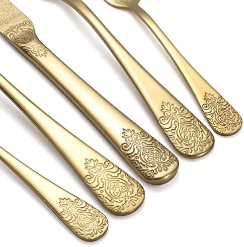 Gold Silverware Set of 20 Stainless Steel Flatware Set Cutlery Set Service for 4 Eating Utensil Tableware Sets Include Knives Forks Spoons for Kitchen Home Restaurant - Image 4